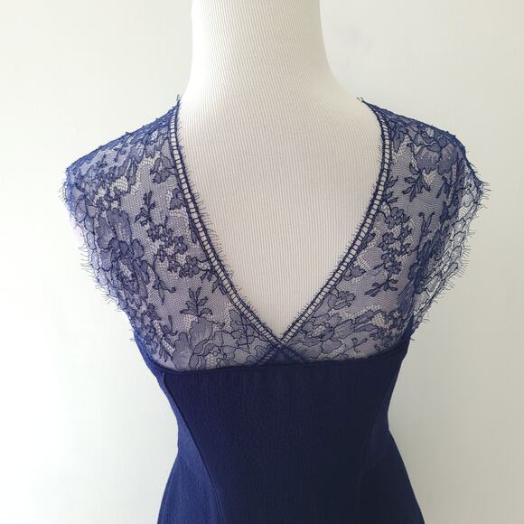 The Kooples Lace Sleeve Cocktail Dress Blue Fit Flare Crepe Medium - Picture 7 of 14